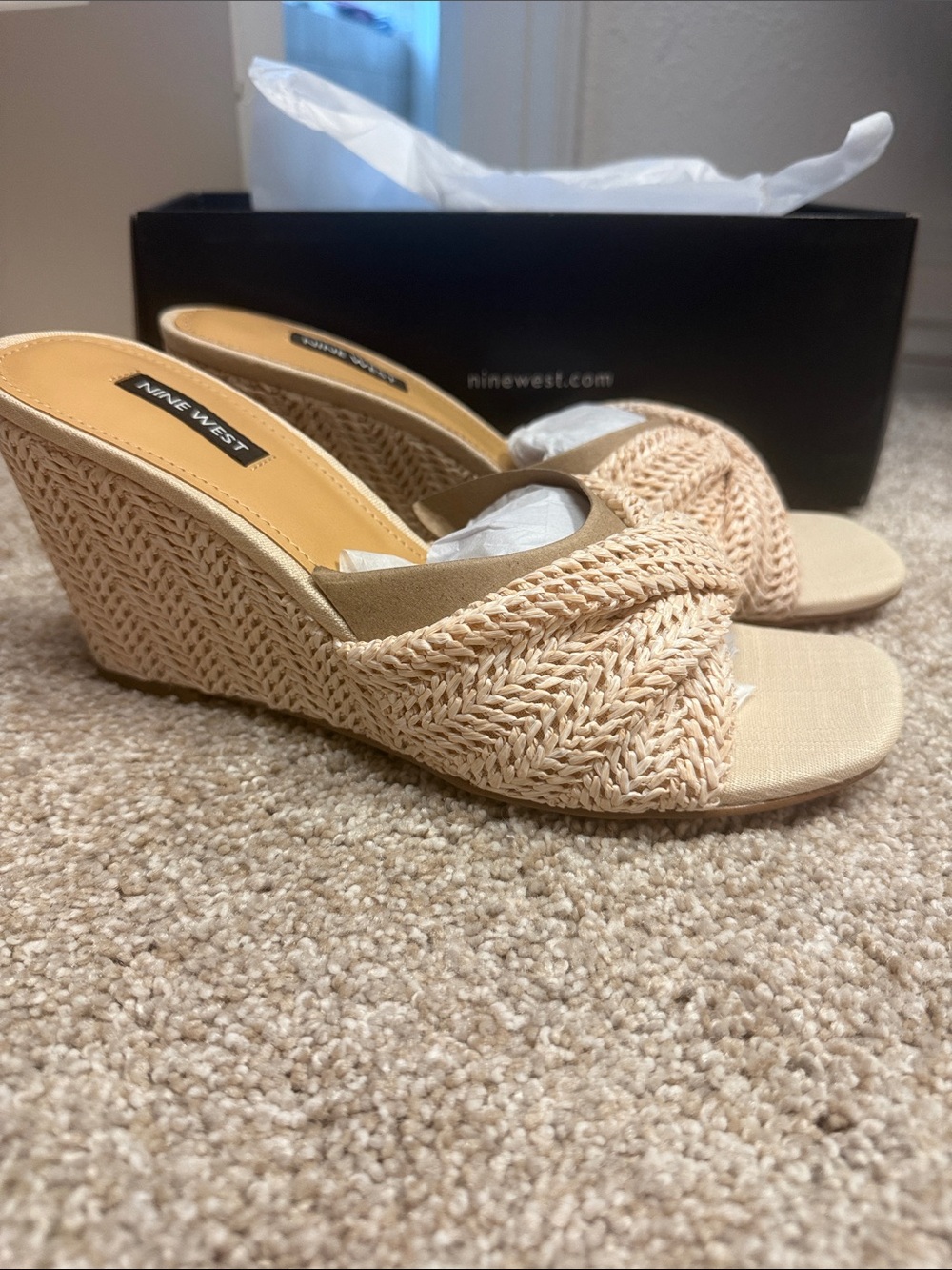Nine West Women's Beige Braided Wedge Sandals